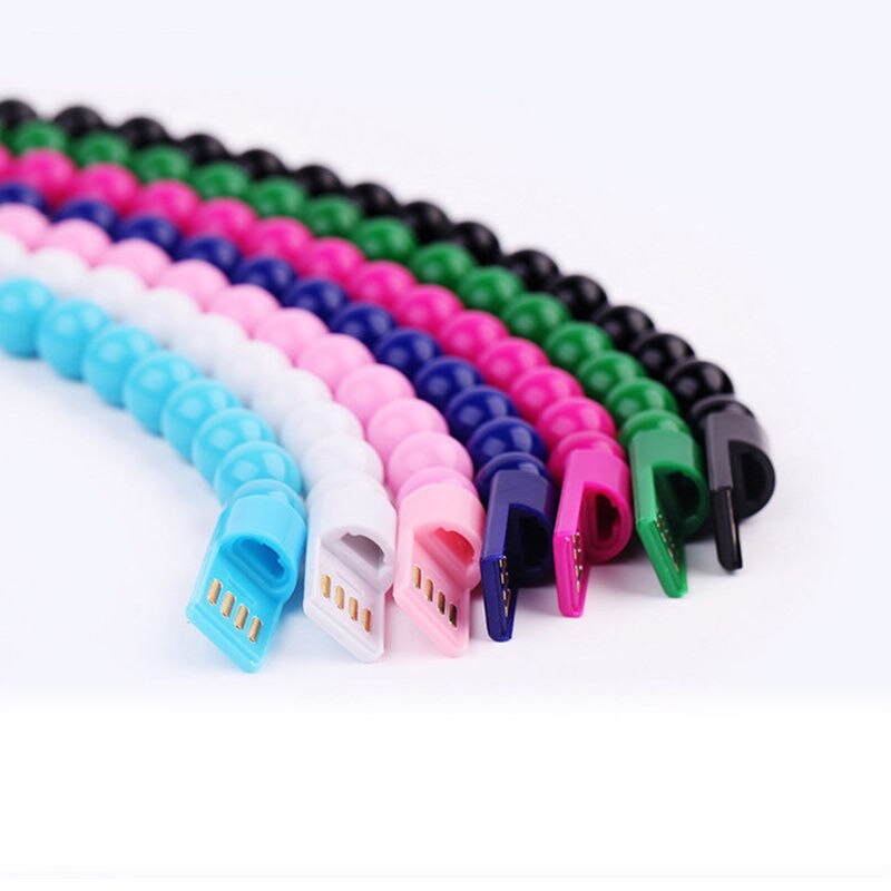 Micro USB2.0 USB Daten Sync Lade Kabel Bead Armband Ladegerät Reine Farbe Für IPhone Android 8pin Typ C für samsung