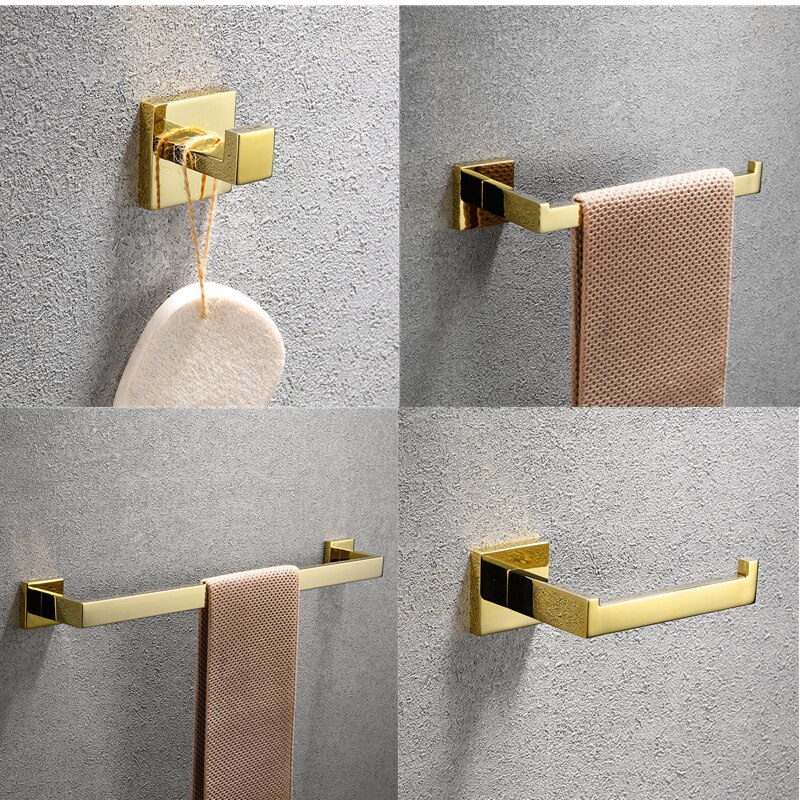 Gold Polish Bathroom Accessories Set Stainless Steel Towel Bar Towel Ring Hook ,Wall-mounted Bathroom Accessories Set: set