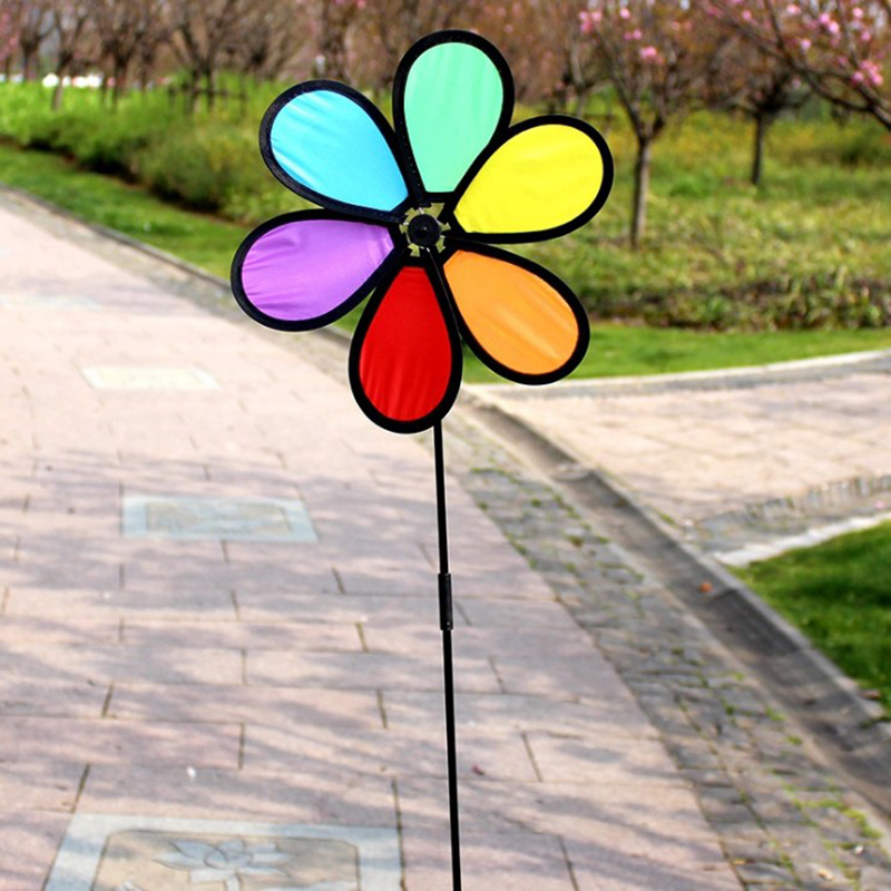 1Pc Kleurrijke Regenboog Dazy Bloem Spinner Wind Windmolen Tuin Yard Outdoor Decor