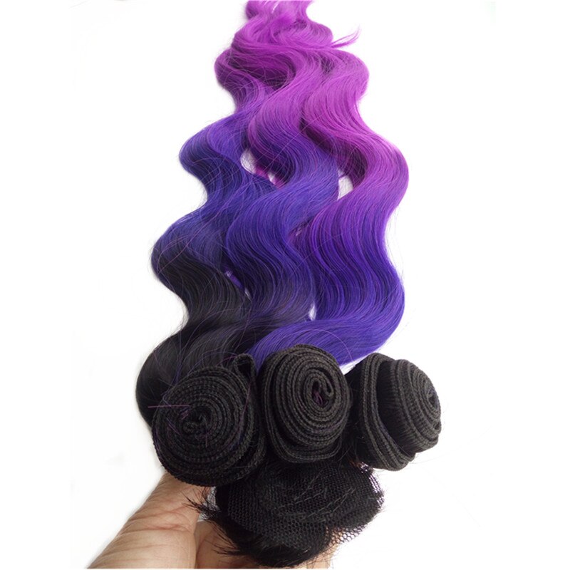 Extensión de pelo sintético impregnado 280 g/set 4 Uds. Color gris azulado negro 3 tonos Ombre alta temperatura fibra onda corporal para mujeres: 1B/27HL