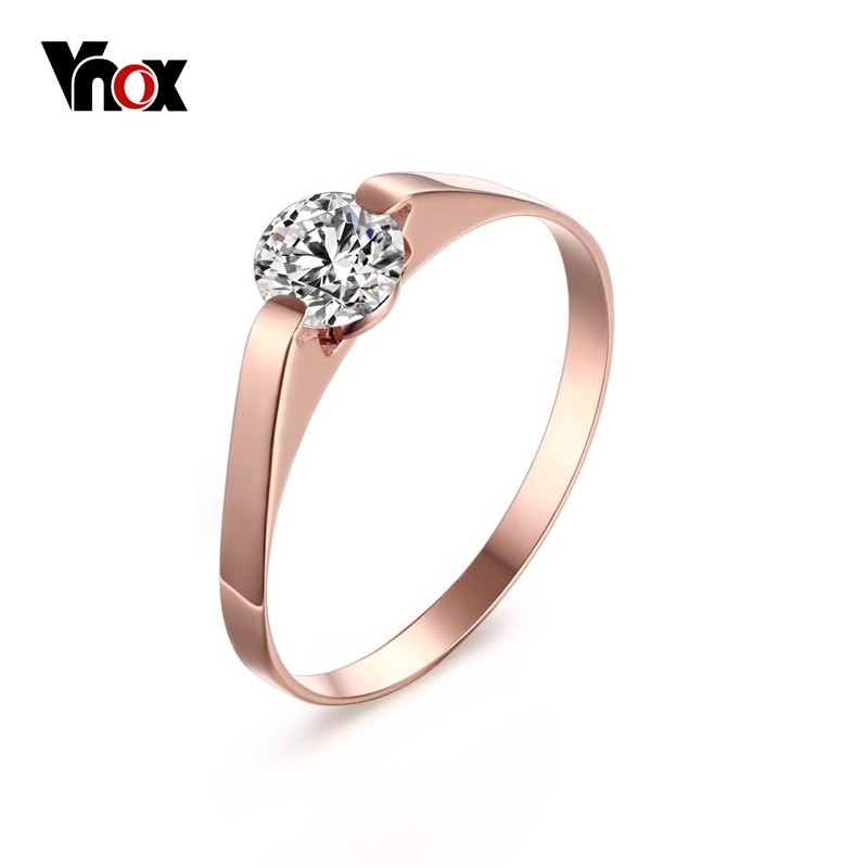 Vnox Vrouwen Rose Goud-Kleur Ring Trendy Cubic Zircon Stone Engagement Ringen Voor Meisje