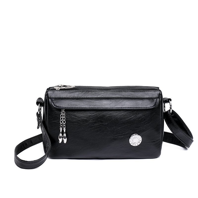 Famous Brand Casual Solid Color PU Leather Crossbody Bags for Women Ladies Shoulder Bag: Black