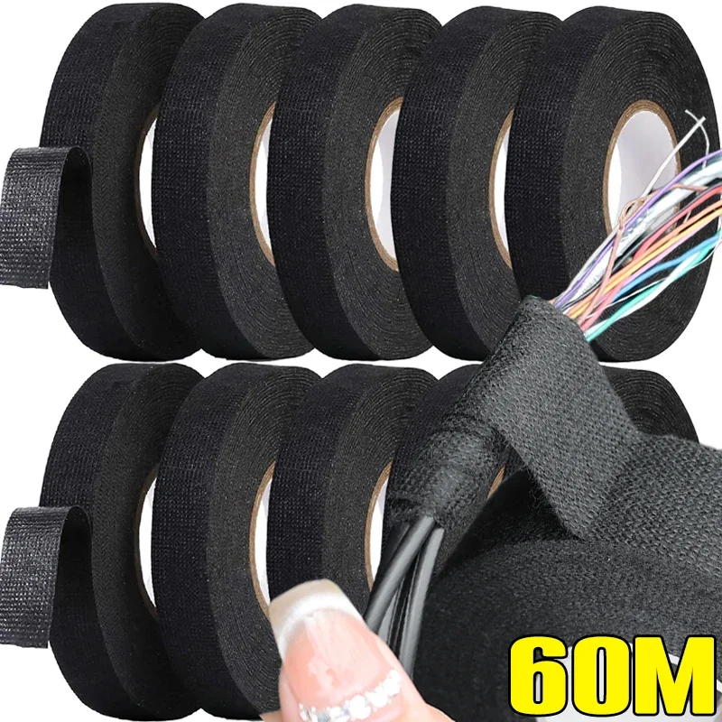 Cinta de tela resistente al calor de 60/15M, cintas adhesivas de tela para arnés de cables, cinta eléctrica de protección de telar de cableado de Cable de coche