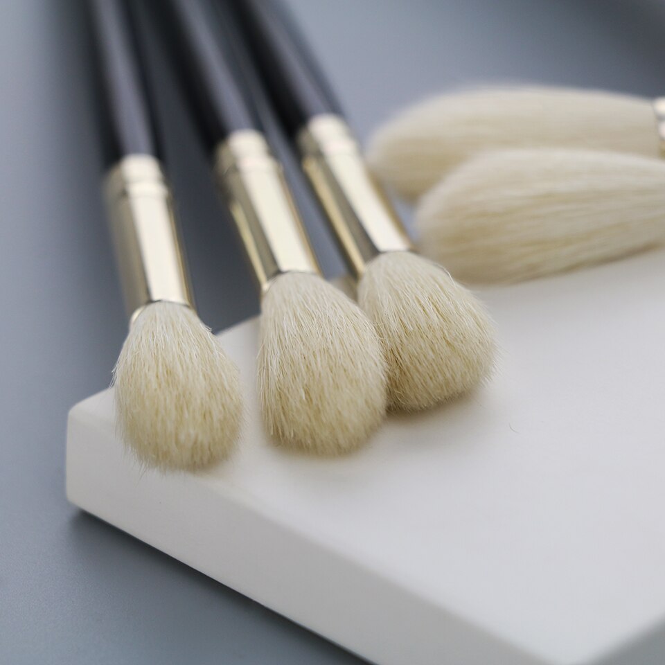 BEILI 07 brochas de maquillaje individuales, pelo de cabra auténtico, mango negro, virola de plata, brillo, mezcla grande, parte de pelo largo