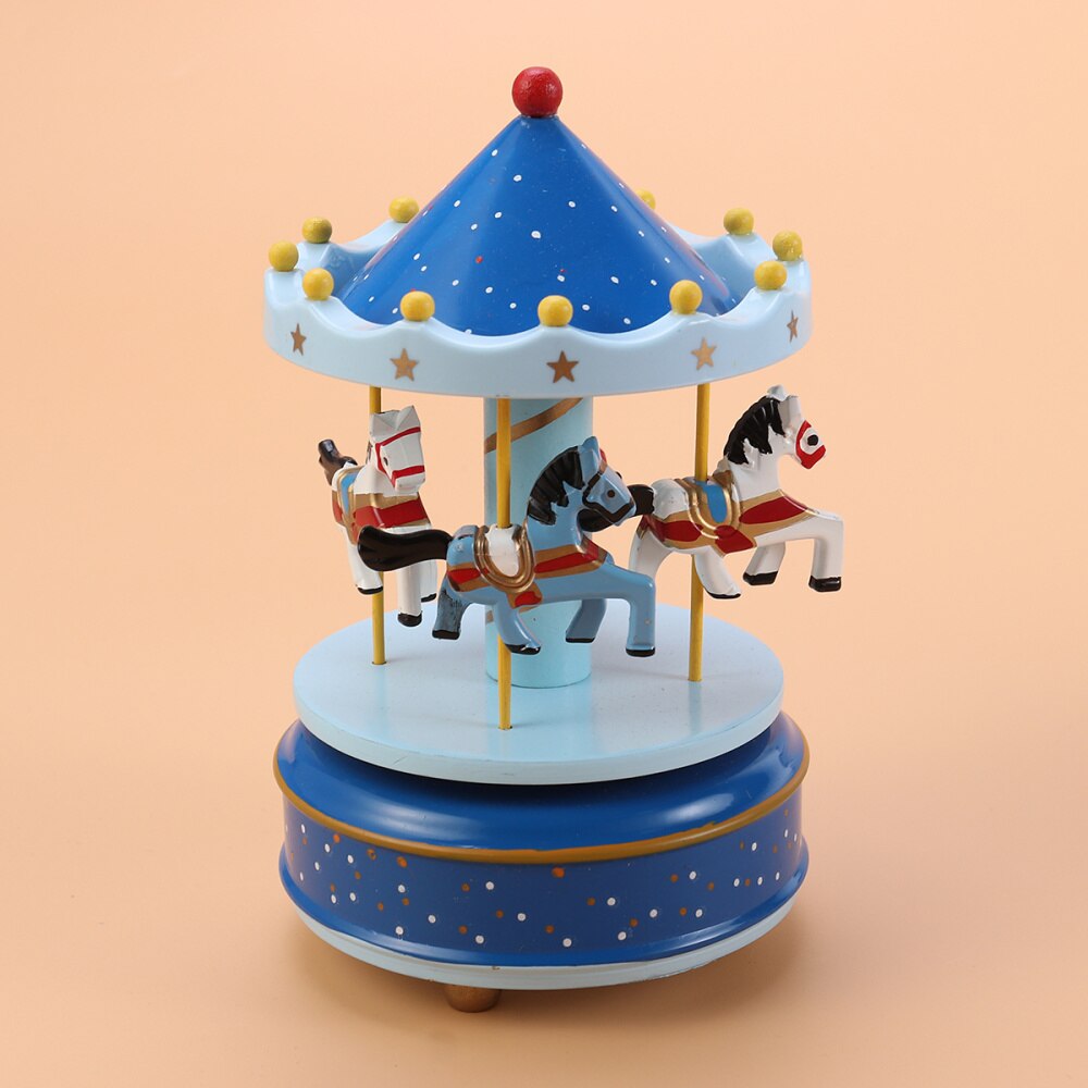 Wooden Carousel Music Box Desktop Ornament Mechanical Musical Box Valentine'S Day Birthday Not Included Battery