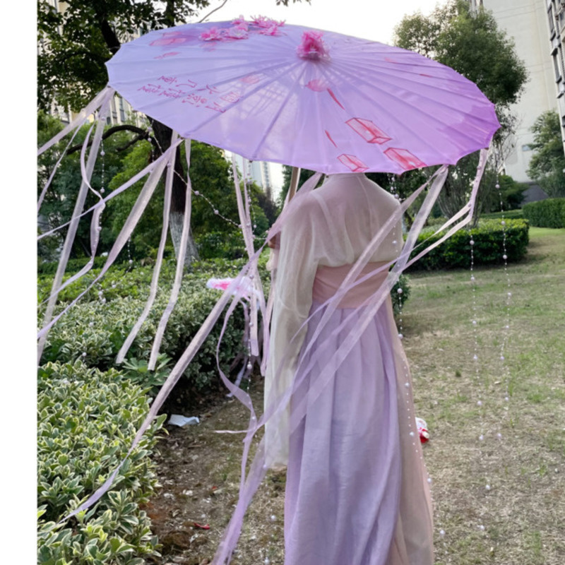82cm hanfu cospaly blau geöltes Papier Regenschirm Frauen Fotografie Requisit Band antike Quasten Regenschirm Fan Paraguas Sonnenschirm: Orange