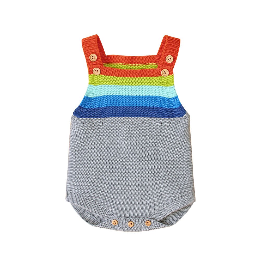 Moda neonato neonato ragazzo inverno caldo arcobaleno striscia pagliaccetto tuta completi senza maniche abbigliamento bambino Ropa de bebé: Gray  / 18-24M