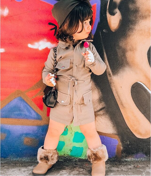 Gabardina Safari con bolsillo y cordón para bebé, traje de manga larga con cuello vuelto y botones, ropa de otoño para niñas pequeñas con solapa de doble botonadura