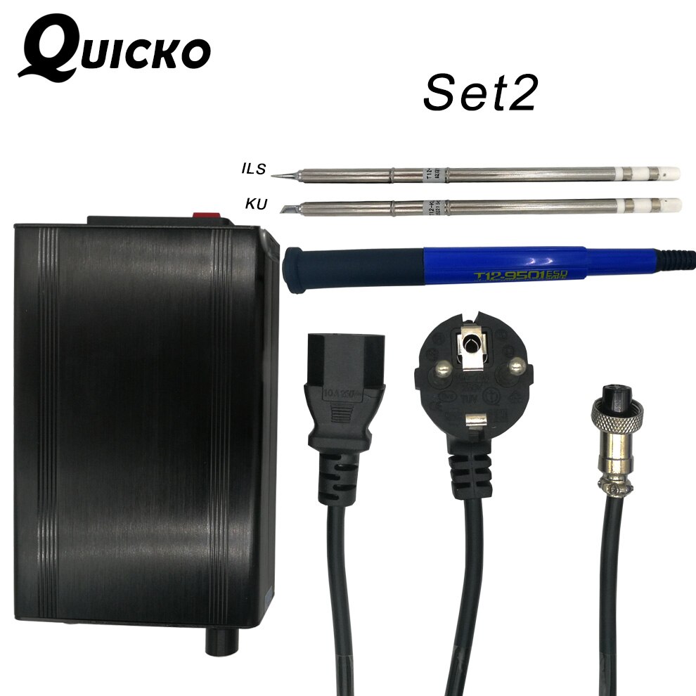 Quicko stc  t12 oled digital loddestation  t12 9501 håndtag loddetip 108w stor strømforbrug til hakko blyfri jernspidser: Sæt 2