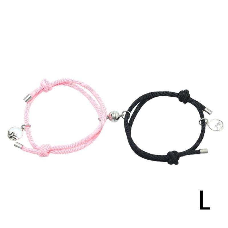 2 pièces/ensemble jumelé Bracelets fermoir magnétique Couple Bracelet réglable tressé corde Couple Bracelet bijoux: L