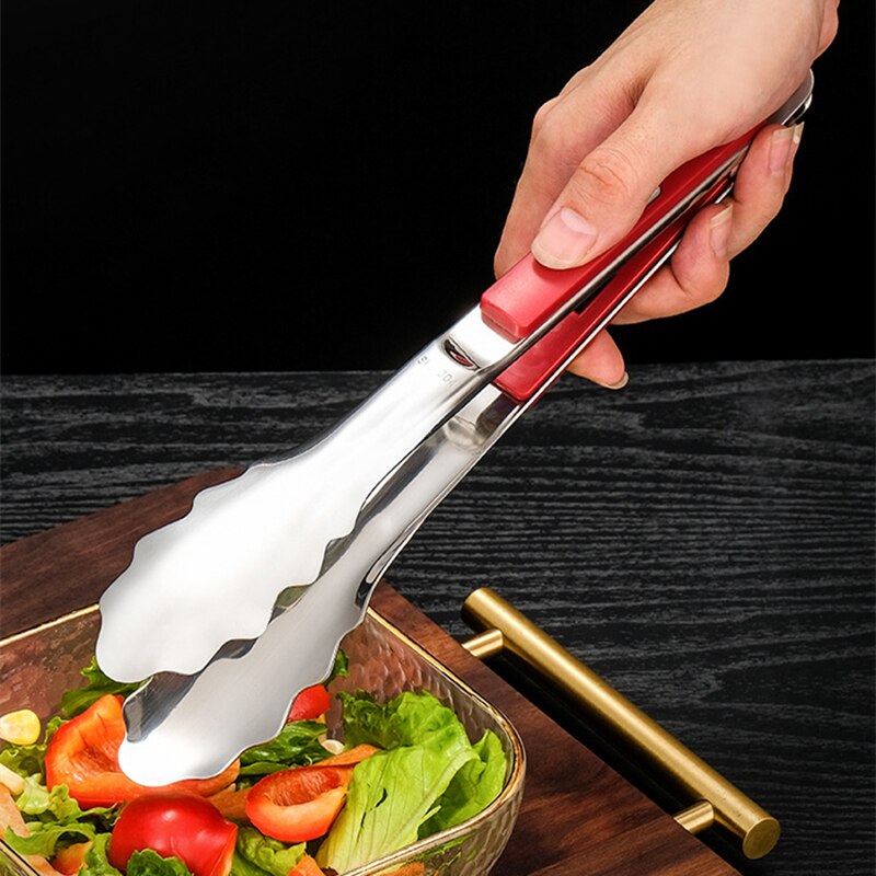 Sliding Button Food Barbecue Grill Tongs Stainless Steel Bread Buffet Clip Non-Stick Clamp Home Kitchen Cooking Accessories