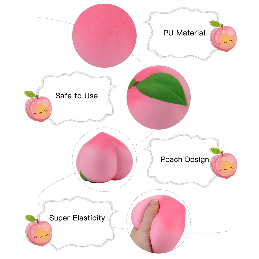 Jumbo Peach Squishy Soft Squeeze juguete de imitación de poliuretano fruta pan perfumado lento Rising Stress Relief diversión para de chico 10 CM