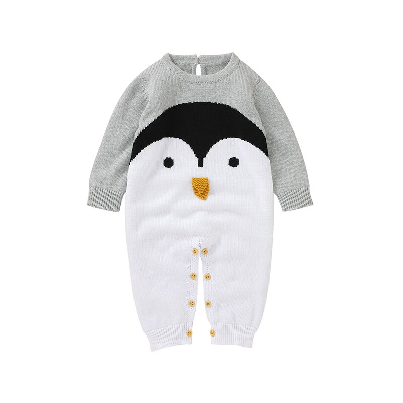 FOCUSNORM 0-24M Autumn Winter Baby Girls Boys Knit Romper Long Sleeve Cartoon Print Warm Jumpsuits: Gray / 12M