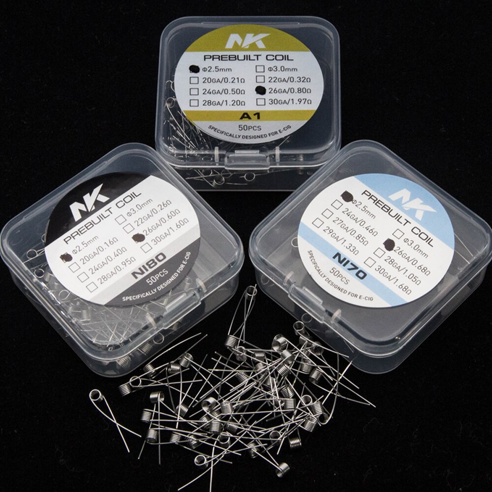 50 Pcs Gereinigd Coils Premade Nk A1 Ni80 Ni70 Awg 20 22 24 26 28 30 Voor Rda Rta rba Rebuilder Prebuilt Coils