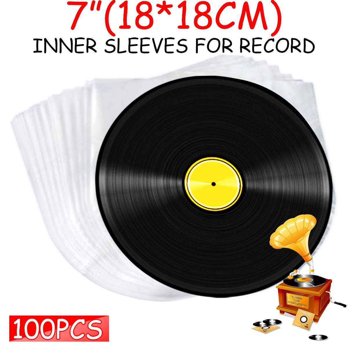100pcs 7" Vinyl Record Protecter LP Record Plastic Bags Anti-static Record Sleeves Outer Inner Plastic Clear Cover Container