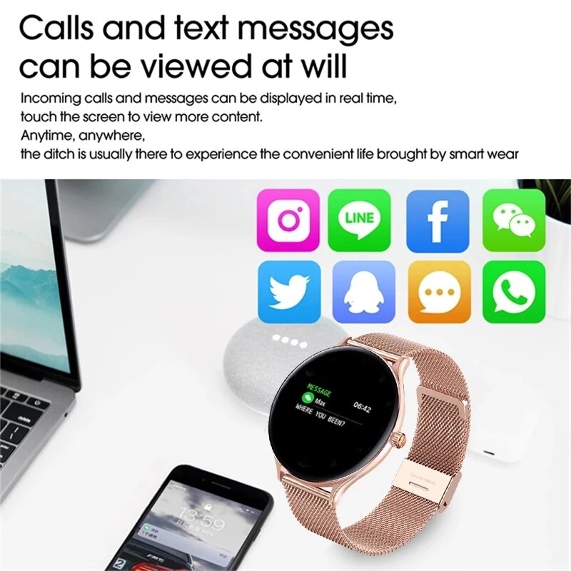 LIGE Full Circle Touch Screen Luxury Smart Watch Women Smart Wristband Fitness Bracelet Men Heart Rate Waterproof Smartwatch