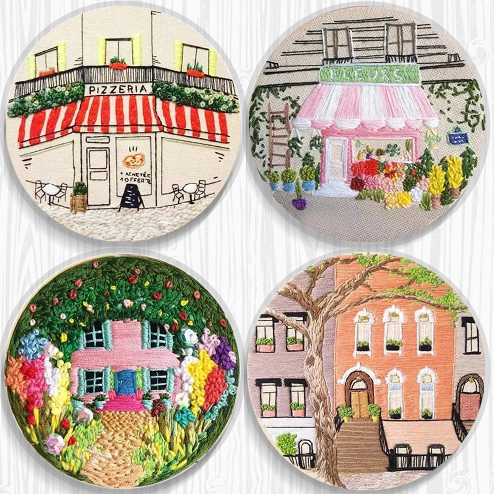 15cm House/Shop DIY Ribbon 3D Embroidery Kit Home Decor Needlework Sewing Crafts