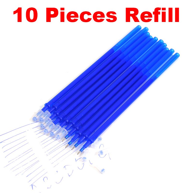 1 stk sletbar kuglepen  or 10 stk sletbar refill sæt stil vaskbar brevpapir penne skole kontor 0.5mm blå blæk gel pen: 10 stk refill