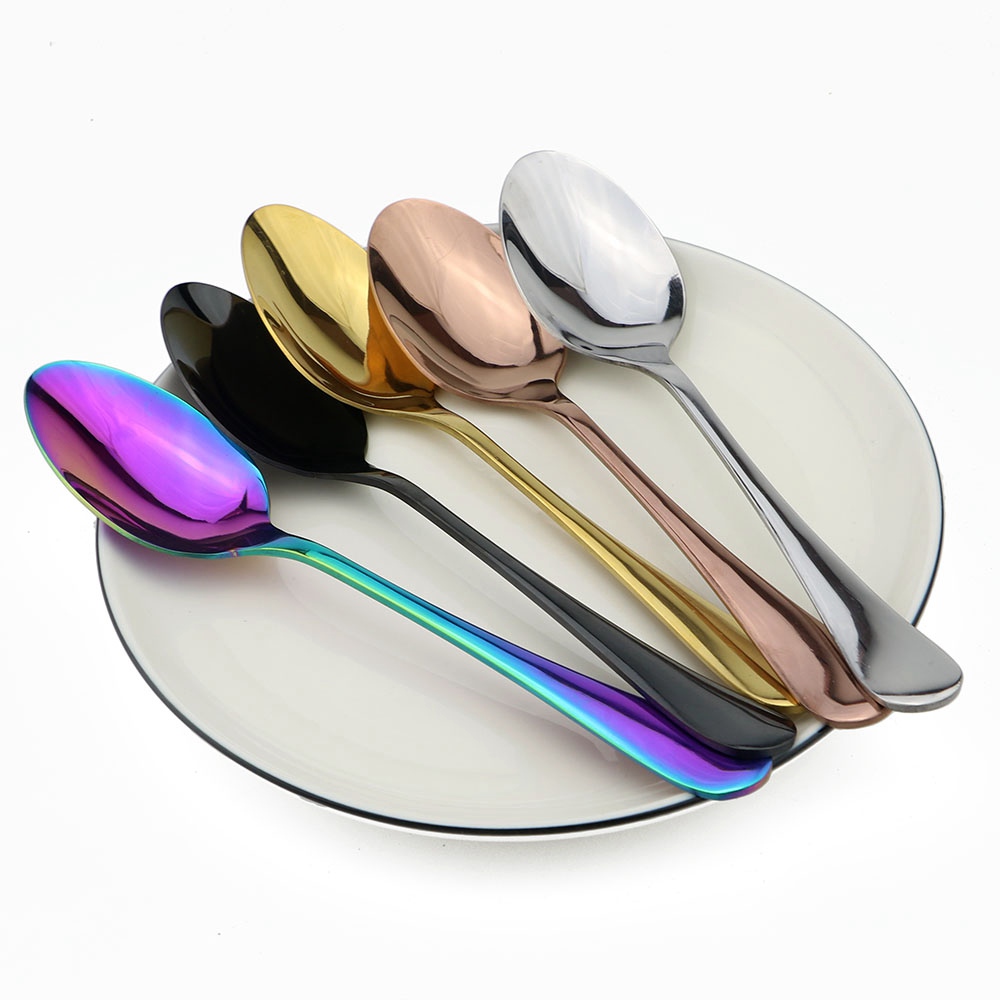 Färgglad regnbåge svart 304 rostfria sked servisset kaffeskedar dessert stir soppa silverservis set 1pc