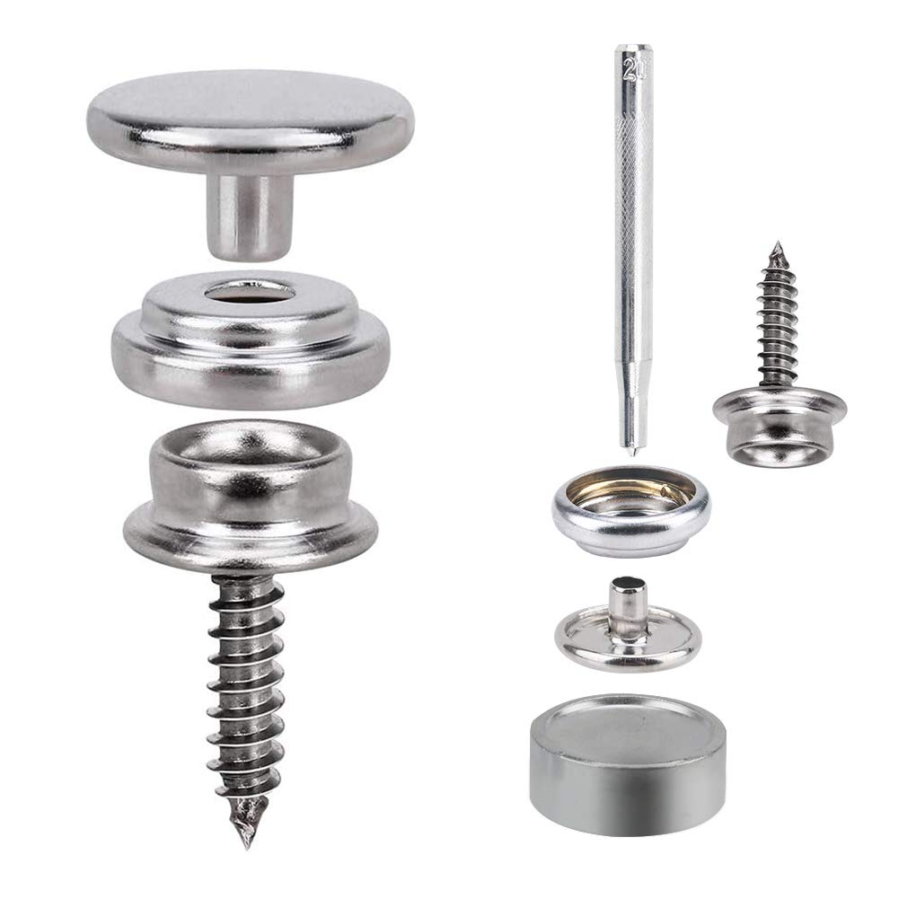 100/150-Pieces Stainless Steel Marine Grade Canvas and Upholstery Boat Cover Snap Button Fastener Kit w/Installation Tool