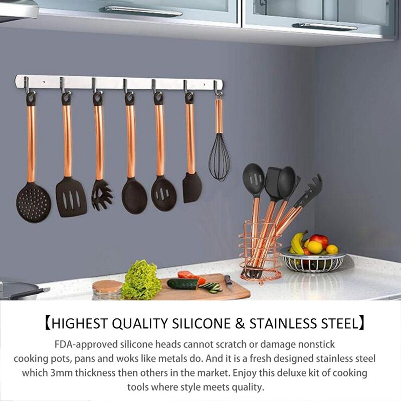 11Stck Kupfer Verchromt Griff Silikon Küche Werkzeuge Spielereien Antihaft Kochen Schaufel Löffel Werkzeug einstellen Küche Utensilien einstellen Kochgeschirr