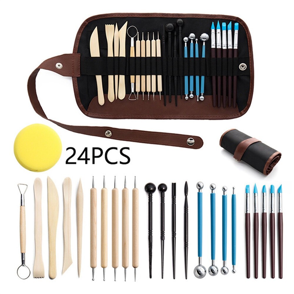 D&amp;D Pottery Clay Sculpting Tools Pottery Carving Tool Kit with Carrying Case Bag for Beginners Professionals Pottery Modeling: 24pcs set