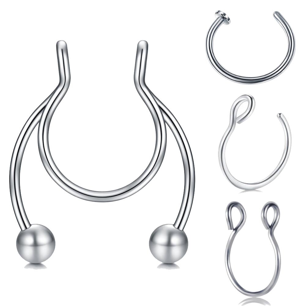 1Pcs Nose Ring Neus Clip Medische Rvs Neustussenschot Valse Neus Ring Piercing Sieraden