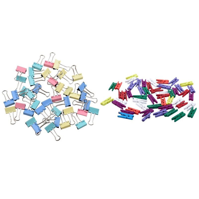 40Pcs 19mm Farbigen Binder Clips & 50 Stück 25mm Wäscheklammern Bunte Memo Clip Foto Ordner Holz Clip scratch Clip