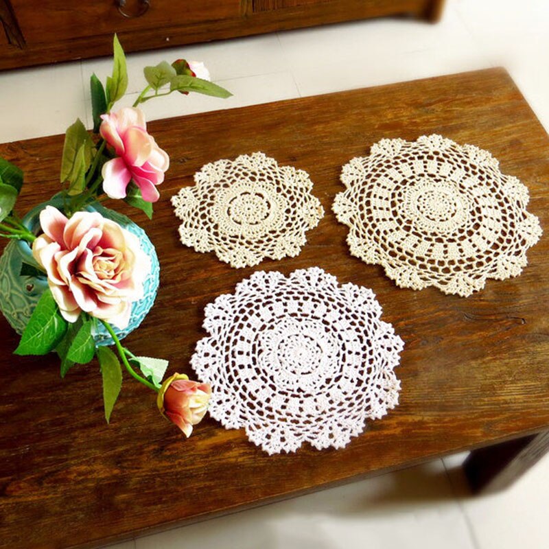 Round White Lace Embroidery Table Place Mat Christ... – Grandado