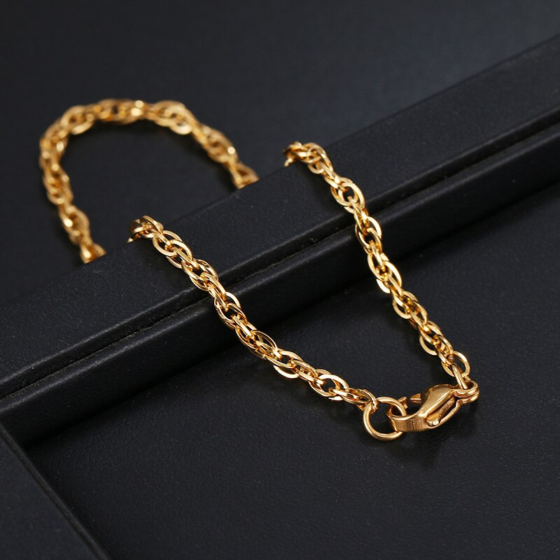 CACANA Stainless Steel Chain Bracelets For Man Women Gold Silver Color For Pendant 0.3cm Double Buckle Donot Fade Jewelry N1774