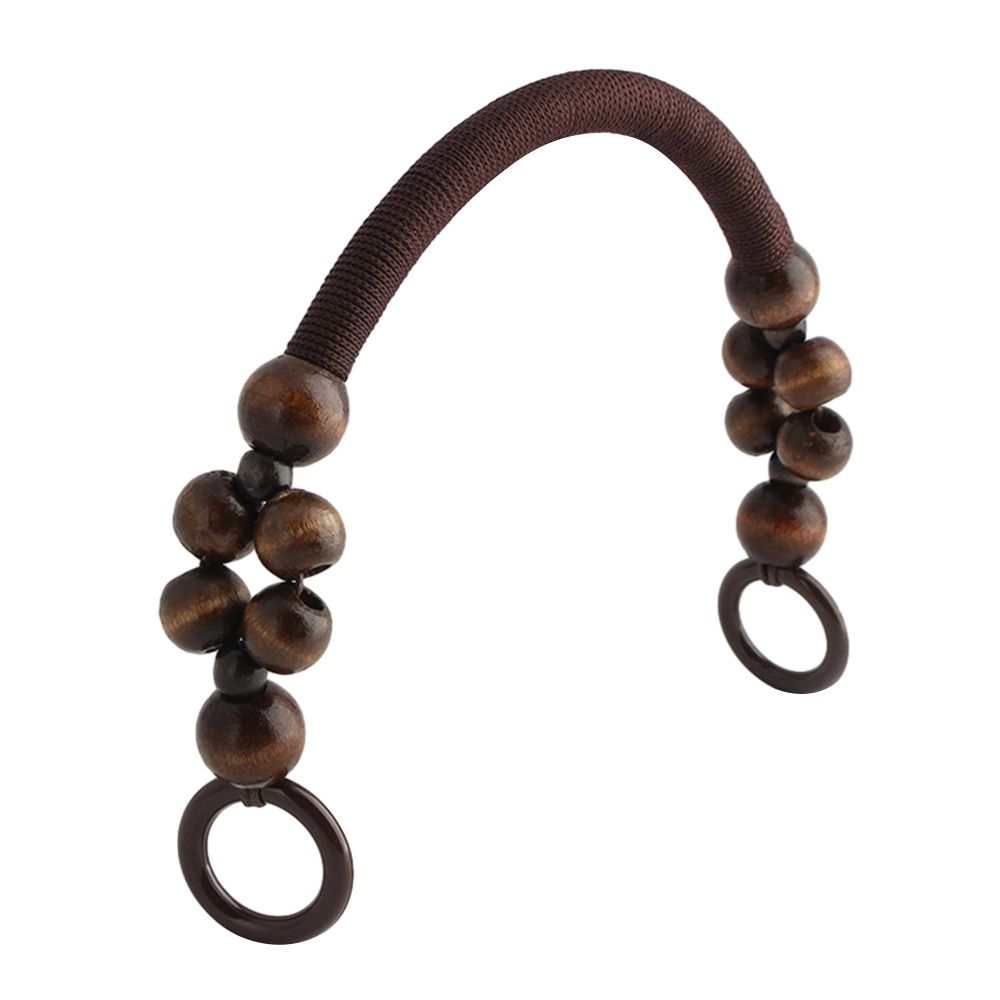 Wooden Handbag Handle Retro Woven Wooden Bead String Handbag Handle DIY Bag Strap Shoulder Belt Purse Handle: Chocolate