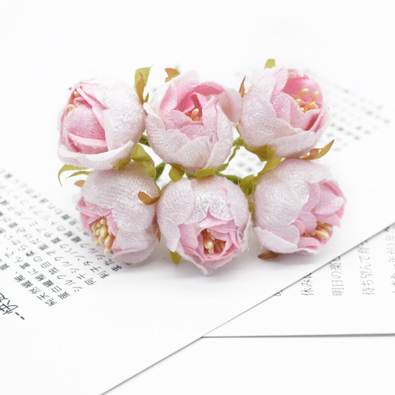 6 piezas de flores artificiales rosas de té flores decorativas para boda coronas adornos navideños para el hogar diy Caja de estampa: F