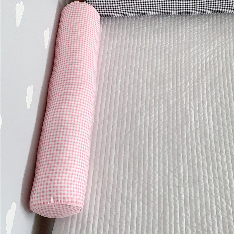 Pare-choc de lit à carreaux en coton pour bébés, épais et doux, protection de berceau pour enfants, coussin de lit, sécurité, Rail latéral, décor de chambre d&#39;enfants: Rose