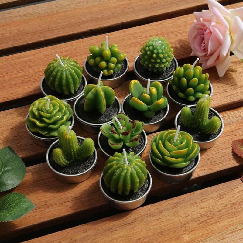 6Pcs 3D Cactus Candle Simulated Plant Set Home Decoration Candle Tea Light Decor About 4*4*5cm