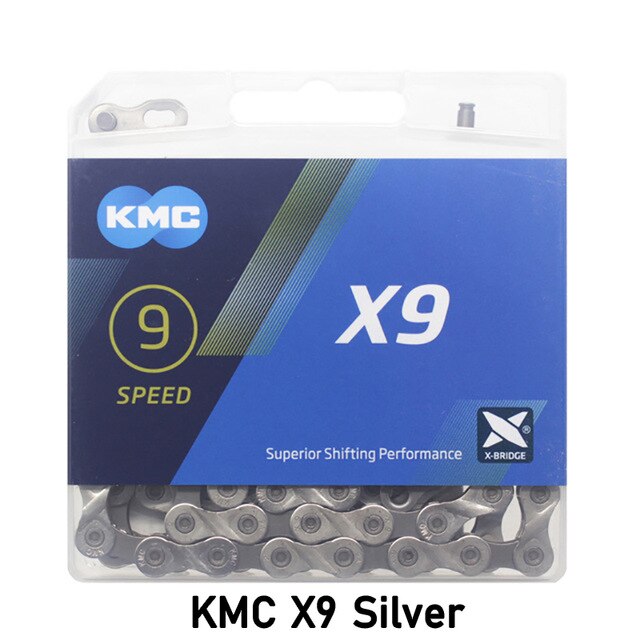 Kmc  x8 x9 x9sl x10 x10sl x11sl x12 cykelkæde 9s 10s 11s guld til mtb/landevejscykel til shimano/sram 8 9 10 11 speed 116l / kæde: Kmc  x9 sølv