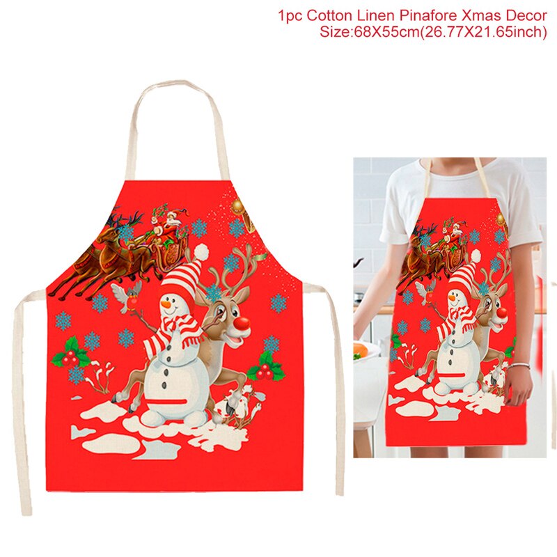 Tablier de noël joyeux noël treillis imprimé sans manches coton lin tabliers pour hommes femmes outils de nettoyage à domicile: Style 19