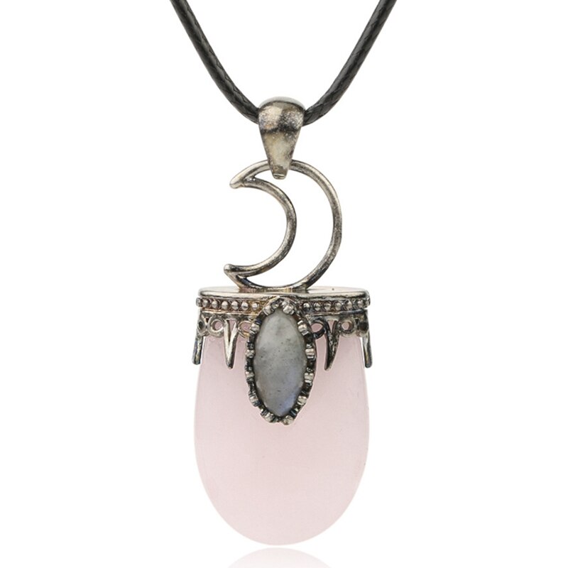 Natural Stone Crystal Pendants Necklace Antique Purple Pink Quartz Necklace Jewelry Crown Moon Charm Valentine's Day: PK1