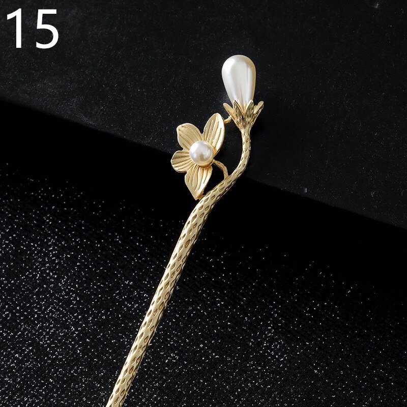 Women Banquet Party Hair Pin Accessories Best Jewelry Vintage Hair Stick Chinese Style Simulated Pearls Hairpin: 15