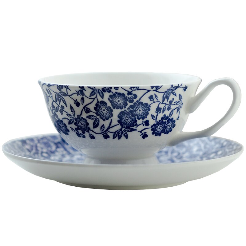 verrotten Tee tasse und untertasse Jahrgang blau und weiß knochen China kaffee tasse und untertasse