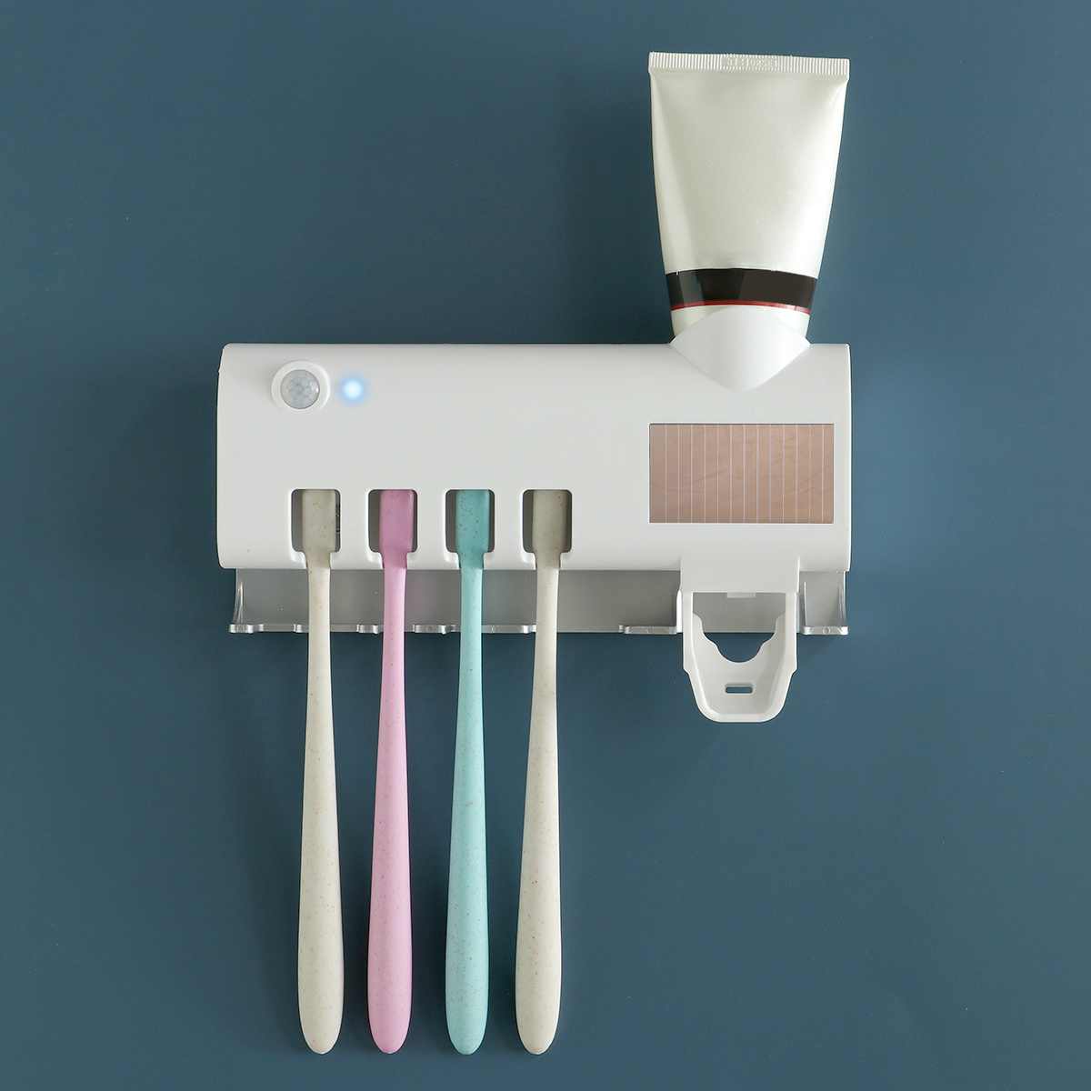 UV Light Ultraviolet Toothbrush Sterilizer 3 in 1 Toothbrush Holder Automatic Toothpaste Squeezers Dispenser Home Bathroom Set: White