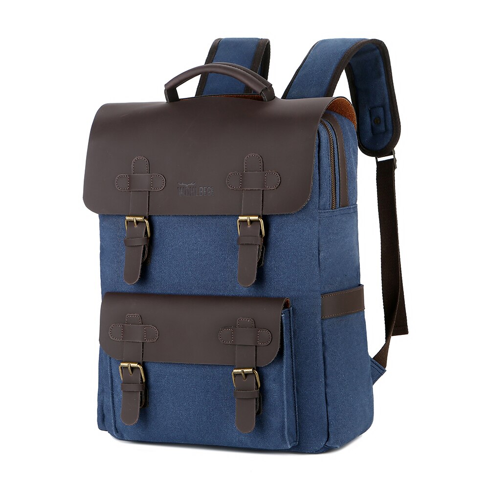 Heren Rugzak Vintage Canvas Rugzak Schooltas Mannen Reistassen Grote Capaciteit Rugzak Laptop Tas: Blue