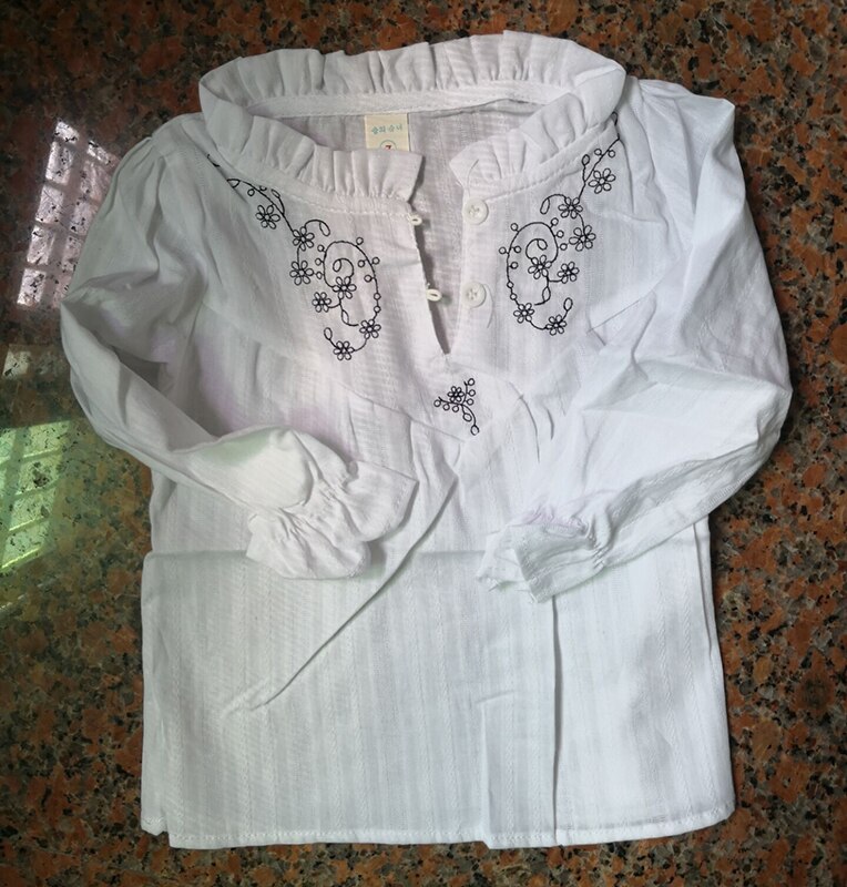 Bebis flickor blus vår höst barn skjorta långärmad småbarn blusar mysig volang flicka toppar barn kläder blomma randig: Vit / 3t