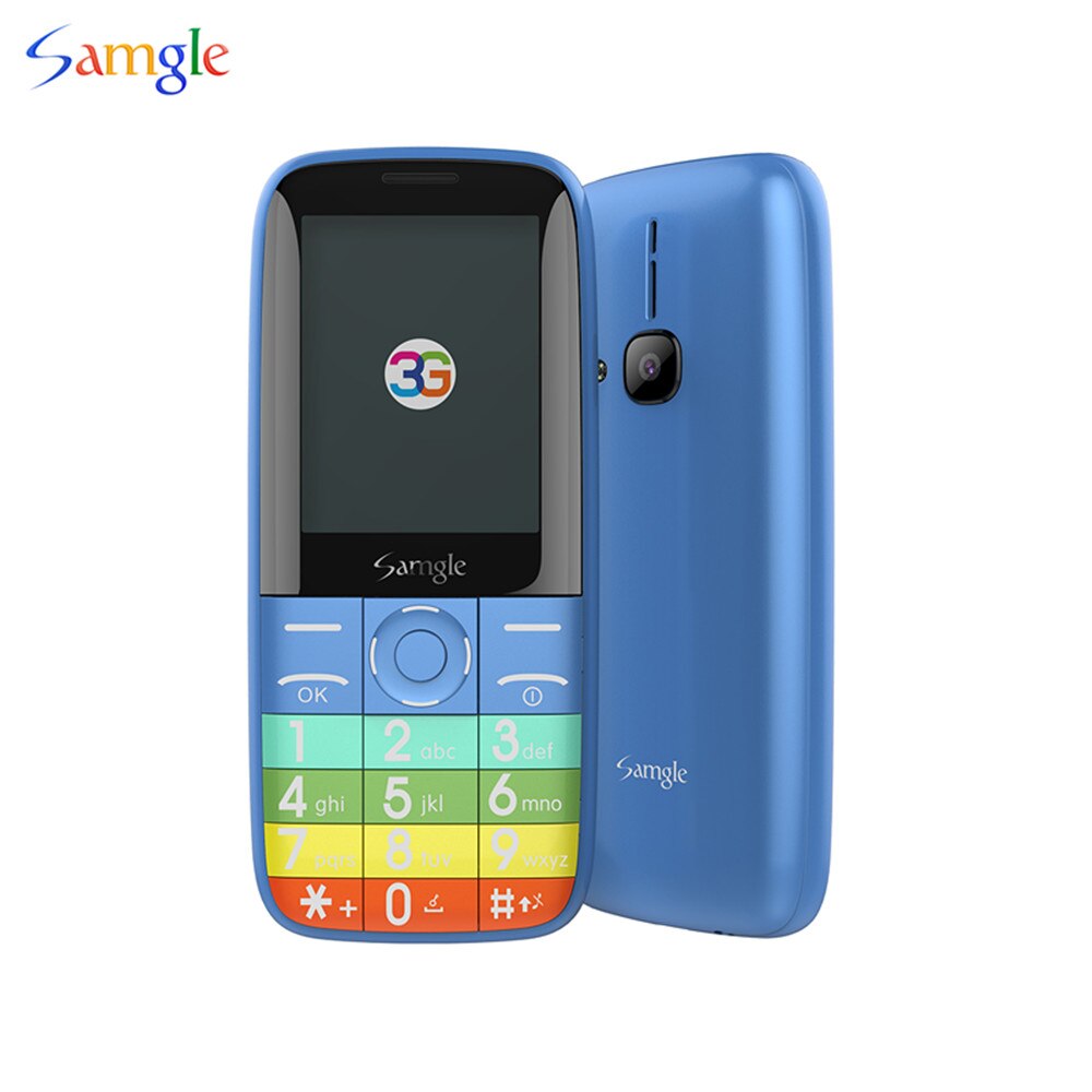 Samgle ZOEY F3 WCDMA 3G Bar Feature Phone Big Keyboard For Elder Support Whatsapp Facebook Twitter Color Display Torch: Add 16G TF card / blue