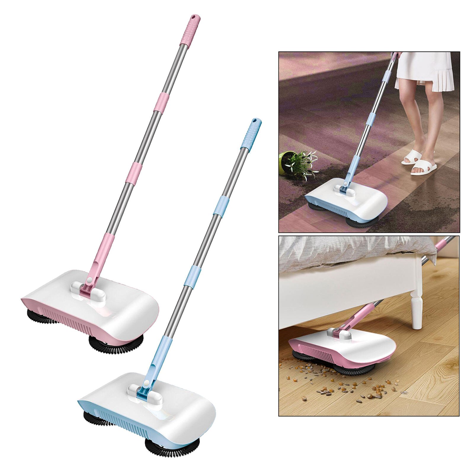 Rotating Hand Broom Sweeper Hard Floor Dust Cleaning Tool, 360 Degree Rotation
