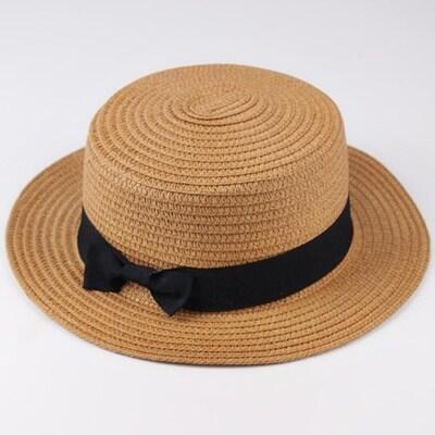 Zomer Ouder-kind Emmer Cap Vrouwen Zonneklep Strik Strohoed Meisjes Outdoor Strand Reizen Zonnescherm Brede Cap: S / Roze