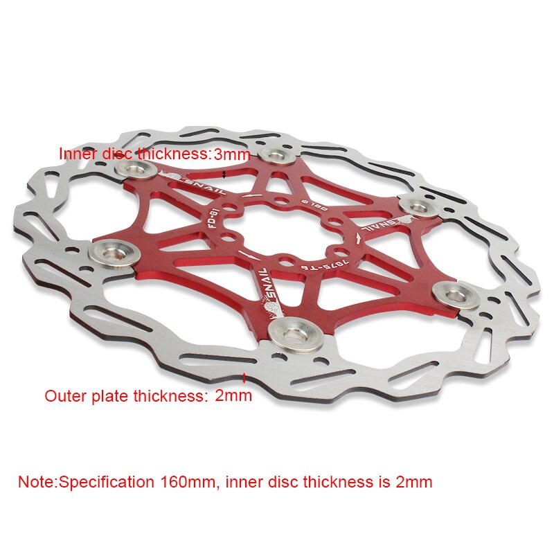 SNAIL Mountain Road Bike Floating Disc Brake Pads 160mm 180mm 203mm Six-nail Disc Rotor Floating Disc Brake Pads Bicycle Rotors