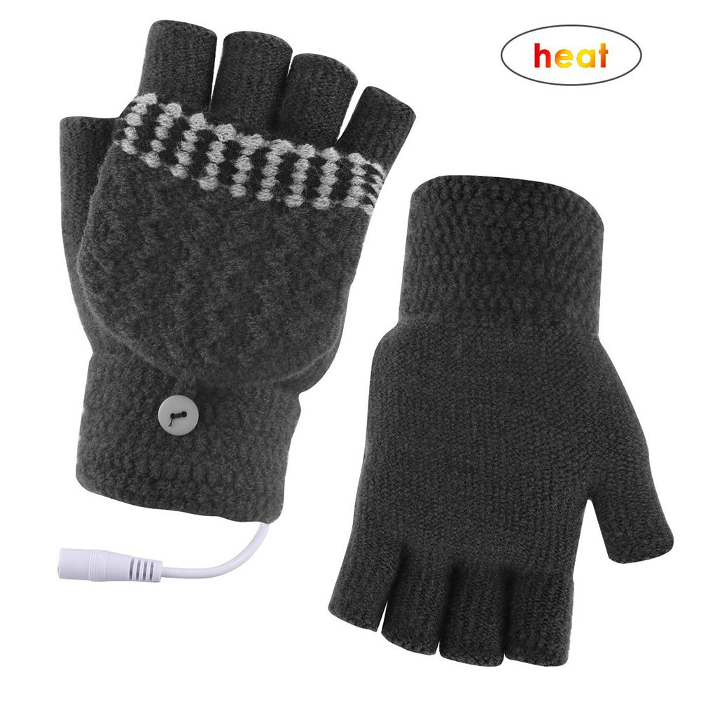 Unisex Beveiligde Usb 5V Verwarming Handschoenen Handwarmer Winter Warme Wanten Hand Laptop Half Vingerloze Elektrische Verwarming Handschoenen: Gray