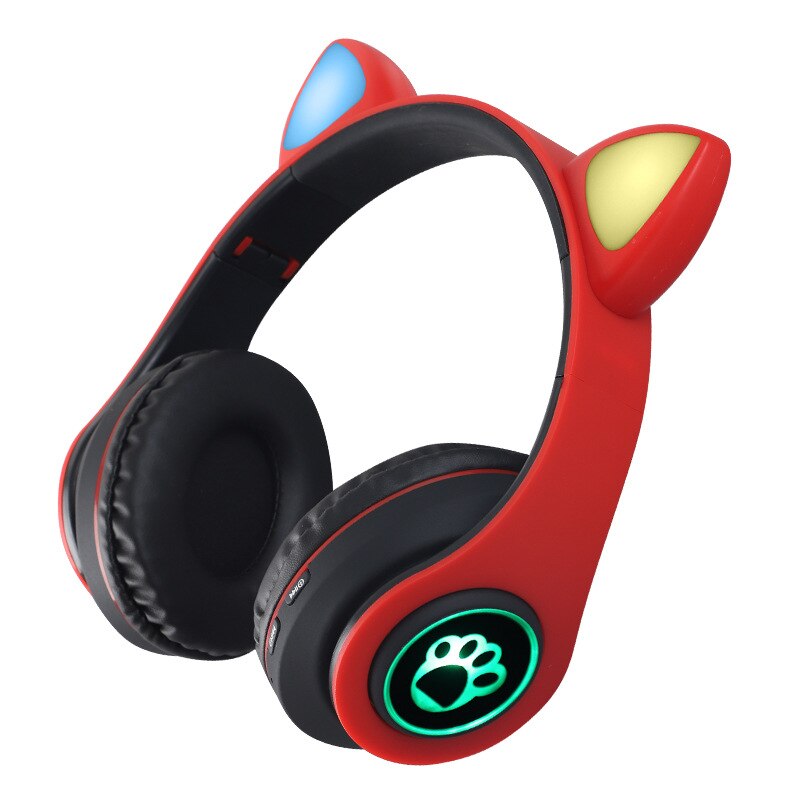 Wireless Headphone Bluetooth5.0 Headset Cat Ear Earphone LED Lights With Microphone For PC Laptop Phone: red