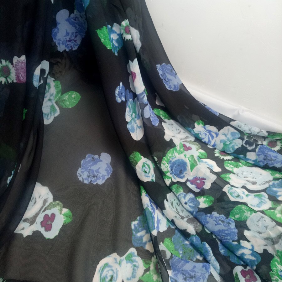 chiffon dress fabric lovely flower printed material soft breathable scarf blouse DIY craft fabric