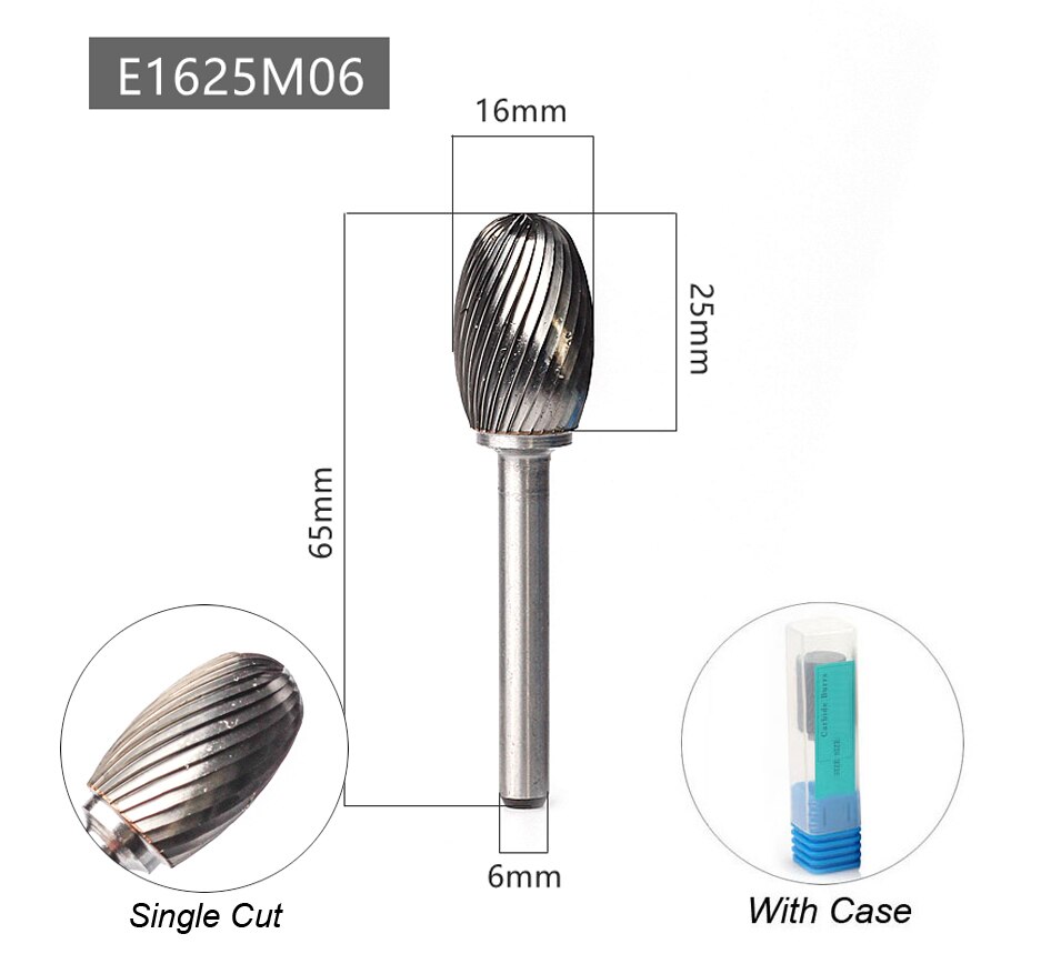 Oval Shape E 6mm 1/4 Shank Mould Carving Tools Tungsten Carbide Rotary File Burr Milling Cutter CNC Engraving for Metal Steel: Single Cutter 6x16mm
